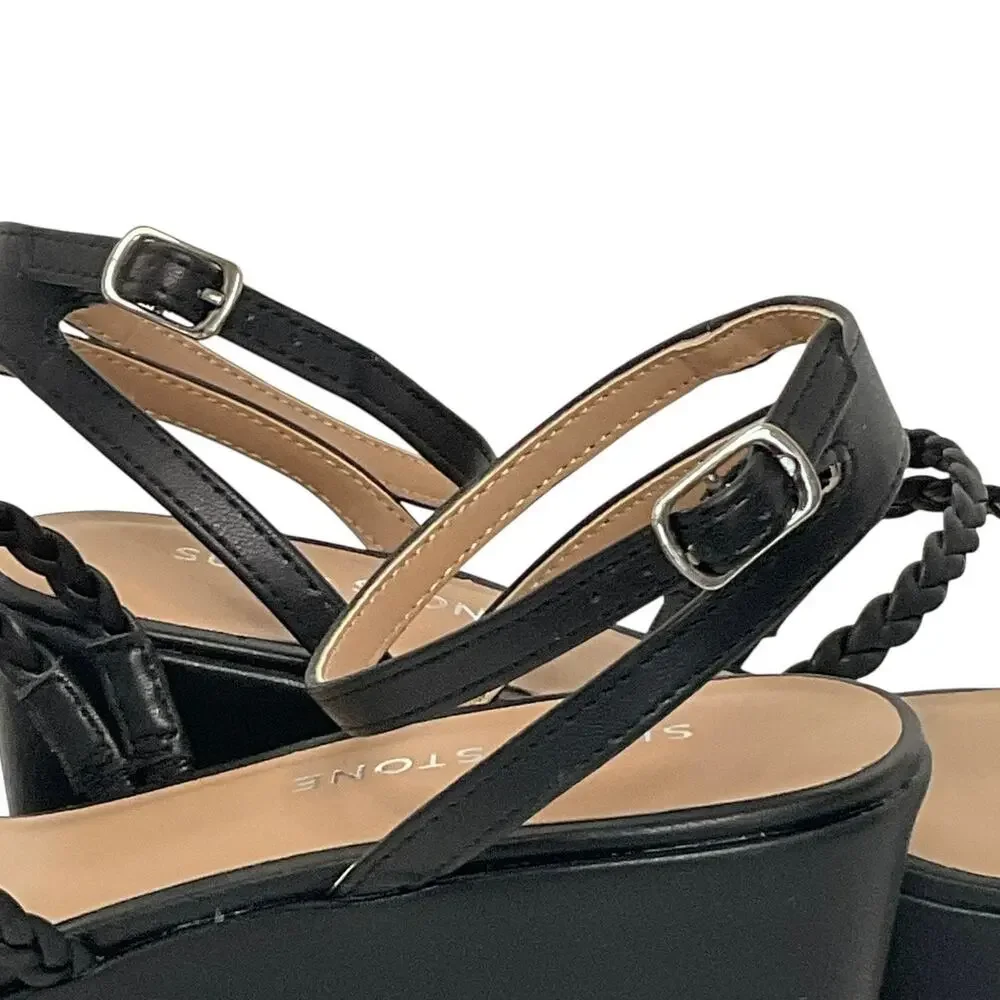 Sun + Stone Women's Alyssaa Strappy Platform Wedge Heel Sandals Black Size 10